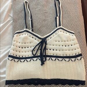 Nectar White and Navy Crochet Top